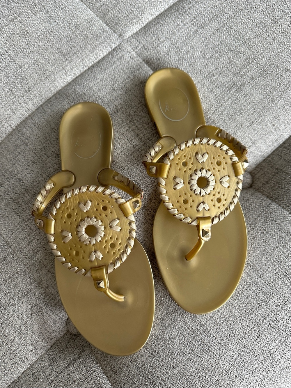 Jack Rogers Metallic Gold Braided Medallion Toe-Post Sandals